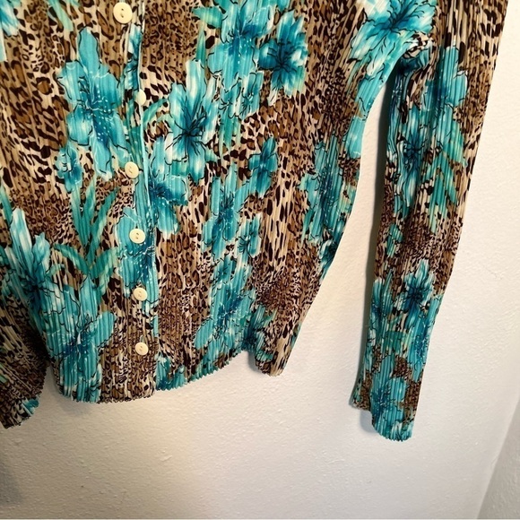 Vintage Great Cavalier by St. Paul Reversible Blouse Teal Floral Animal Print - Picture 6 of 12